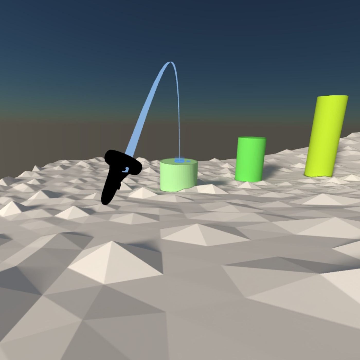 Terrain example scene for blink controls with mesh-based landing zones.