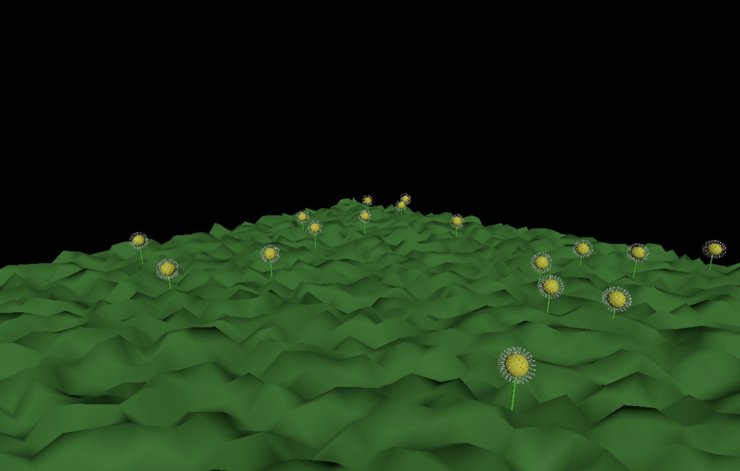 Prototype snapshot of dandelions and targets on a grassy field.