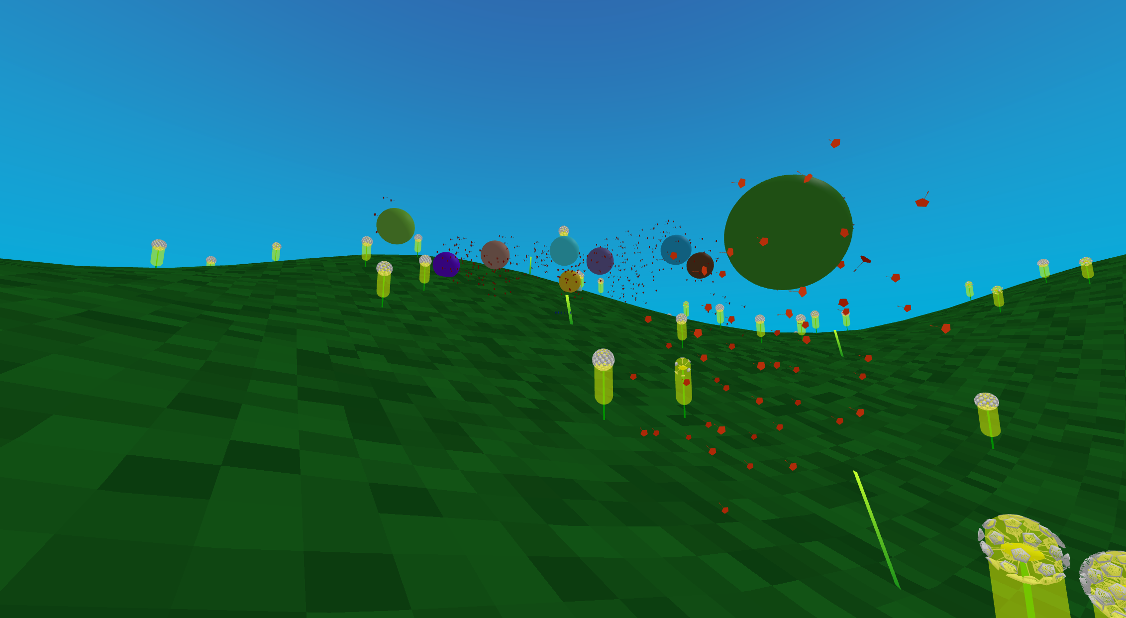 Progress screenshot showing enemy targets rising around the player area.